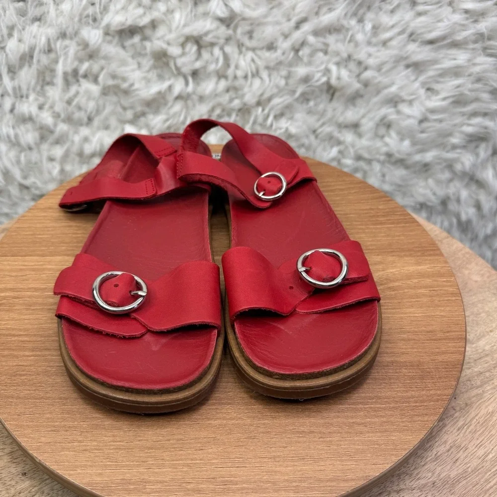 ZARA Big Kids Red‎ Leather Strap Sandals Buckle Open Toe Size 34 3